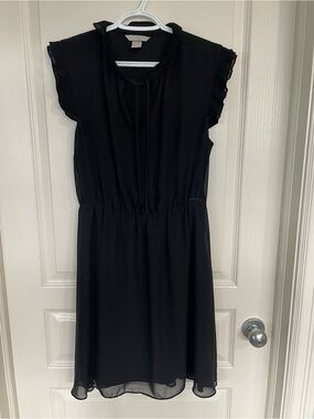 H&M Black Tie-Neck Dress with Ruffle Sleeves